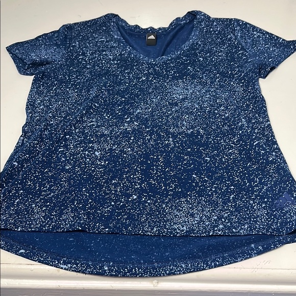 Adidas Medium Short Sleeve Blue Speckled Print V Neck Athletic T Shirt - Picture 1 of 5